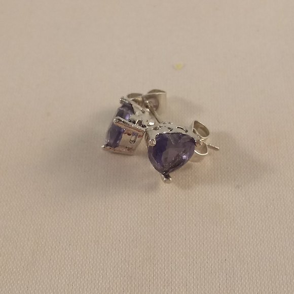 18K White Gold Plated Purple Heart Shape Diamond Zircon Stud Earrings 1.71ctw - Picture 3 of 6